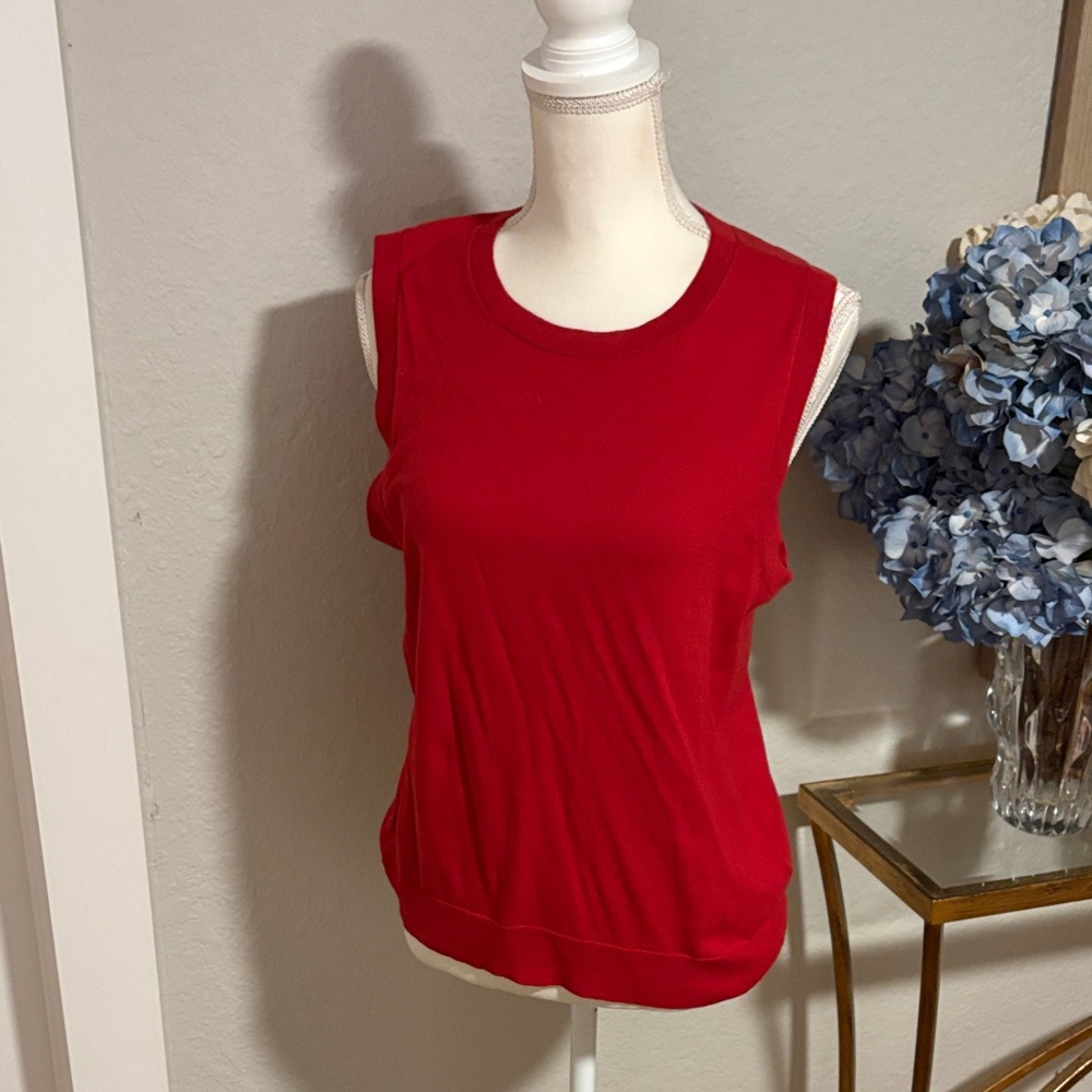 J. Crew red knit sleeveless top or vest.